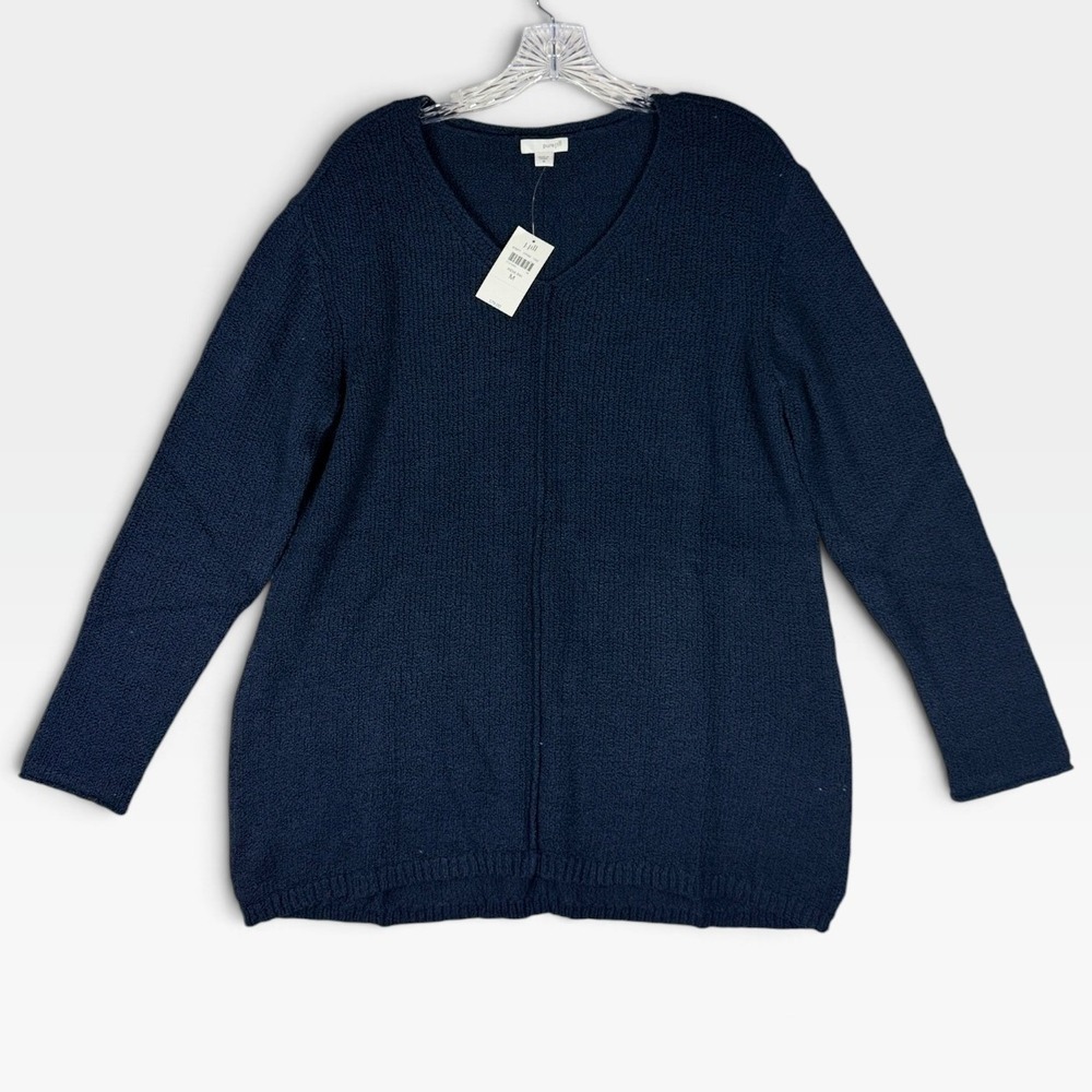 J. Jill Pure Jill V-Neck Sweater Women M Navy Blue Boucle Knit Tunic NEW